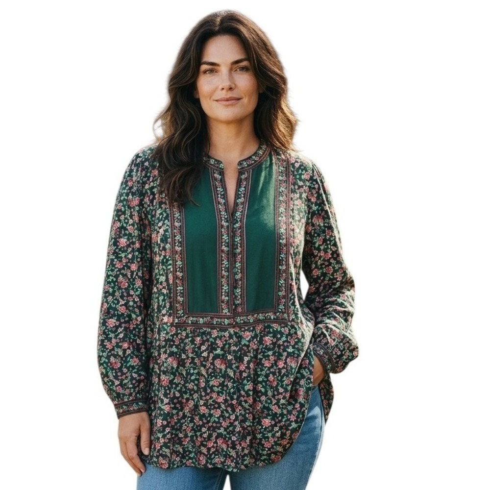 Woman Within Women size Plus 2X Garden Party Peasant Floral Cottagecore Boho Top